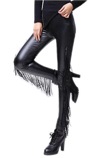 F8477 2016 women leggings fashion girl tassel leather leggings sexy punk pants